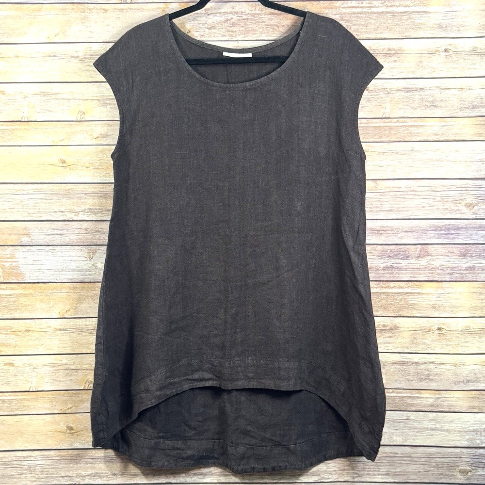 Bryn Walker Chocolate Linen oversized Tunic Top Sleeveless scoop neck, M-L